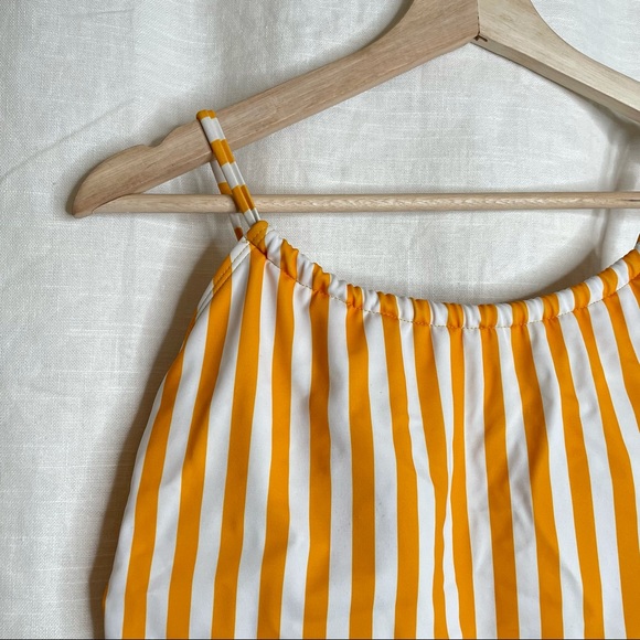 Janela Bay High Neck Tankini Top Vertical Stripe Yellow White Swim - Picture 3 of 9